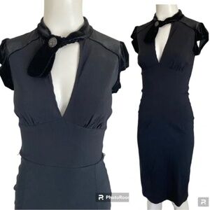 Pinup Couture Black Velvet Trim Cap Sleeve Wiggle Dress Retro Rockabilly Sz 2X